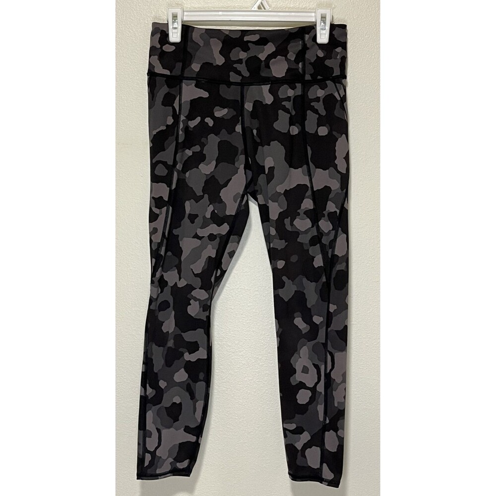 Athleta Lightning Camo 7/8 Tight Leggings Medium Black Grey High Rise Pockets